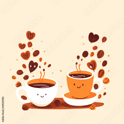 International Coffee Day theme background with cute coffee cups - ai generative