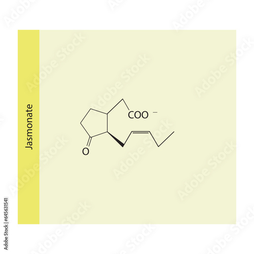 Jasmonate Plant Hormone functions in plant defense responses to stress and injury Molecular structure skeletal formula on yellow background. photo