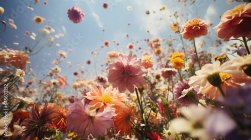 Spring flowers fly against the blue sky. Summer aesthetic concept. © Татьяна Креминская