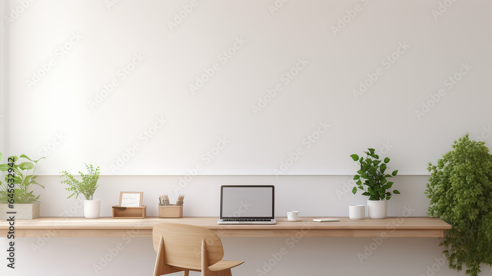 Fototapeta premium A minimalist workspace with a touch of nature. AI generative 