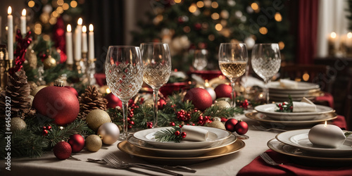 Festive table set for a Christmas feast