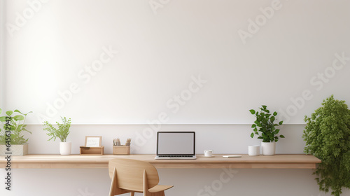 A minimalist workspace with a touch of nature. AI generative  © SK