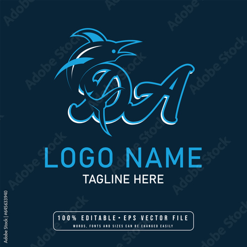Editable shark with da letter logo design vector Aq letter shark logo design	 photo