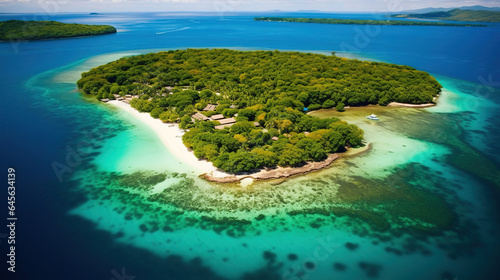 Aerial View of Beautiful Island in The Ocean Tourism and Travel Concept