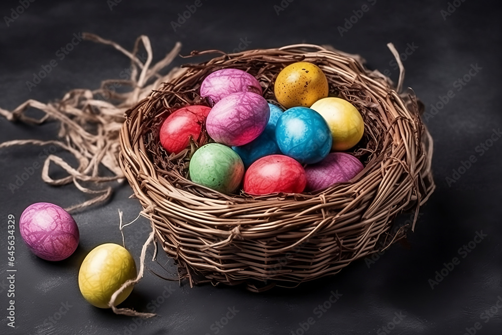 easter eggs in a basket. easter eggs in a basket.