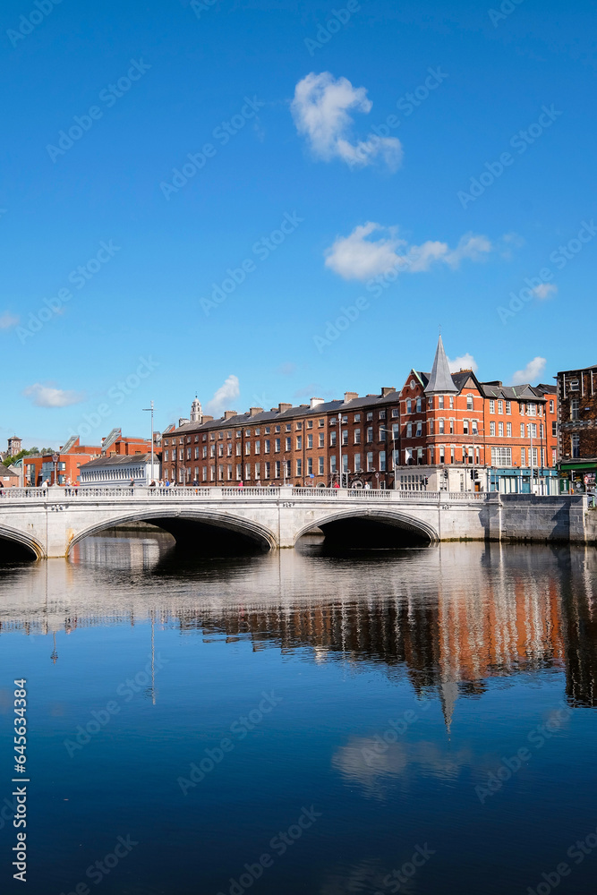 View of St.Patrick's Bridge over River Lee and Camden Quay, Cork city, Ireland.