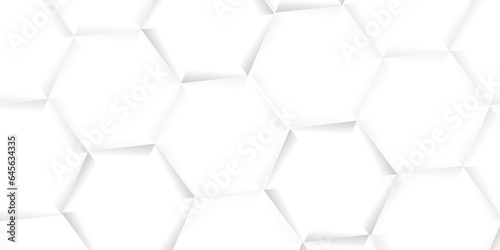  Abstract hexagon background. Futuristic abstract honeycomb mosaic white technology background. Surface polygon pattern with glowing hexagon paper texture and futuristic business. graphic concept.