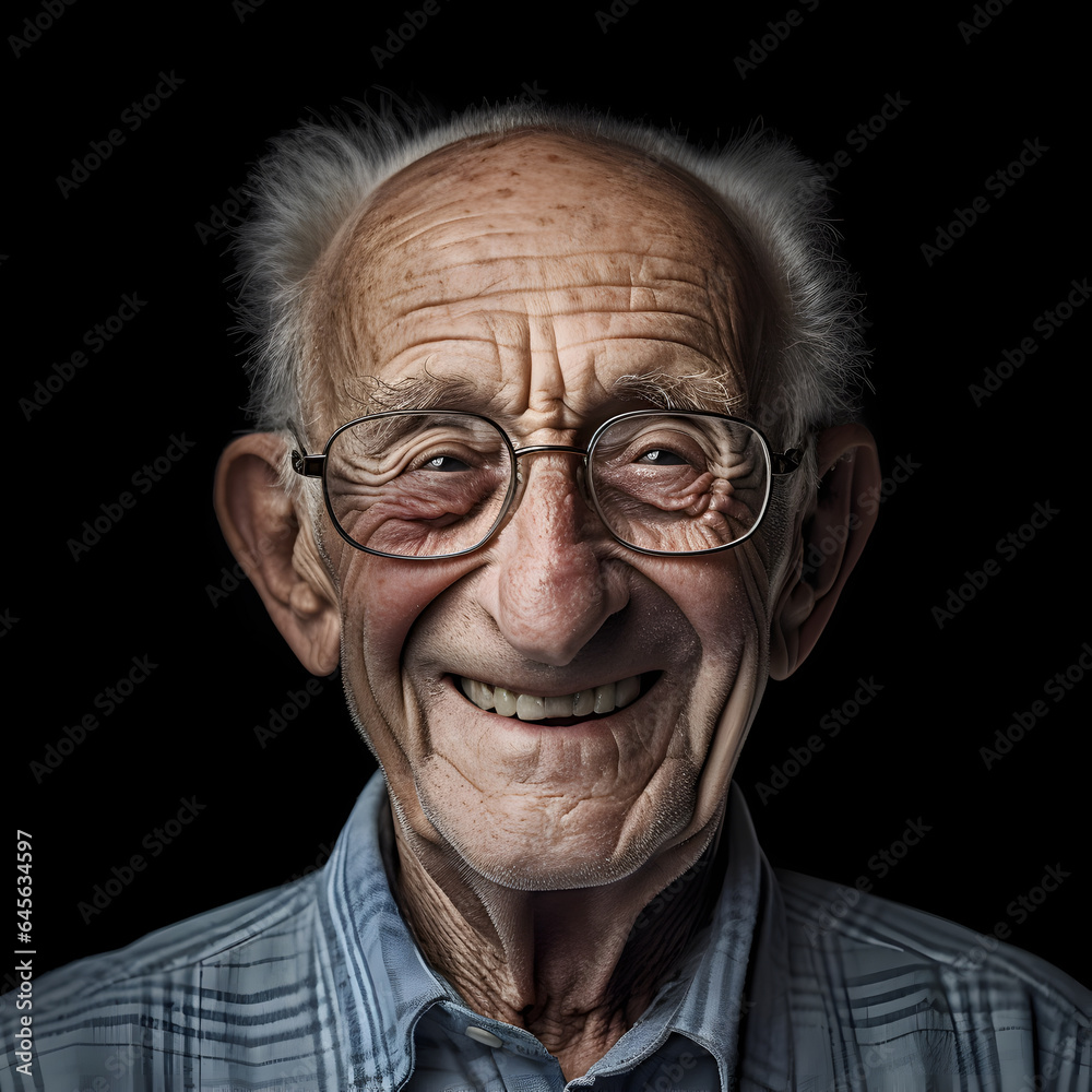 portrait of an elderly man on a dark background smile. portrait of an elderly man on a dark background smile.