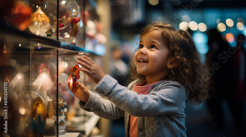 A young child reaching for a toy on a store shelf, capturing the joy of discovering new items while shopping