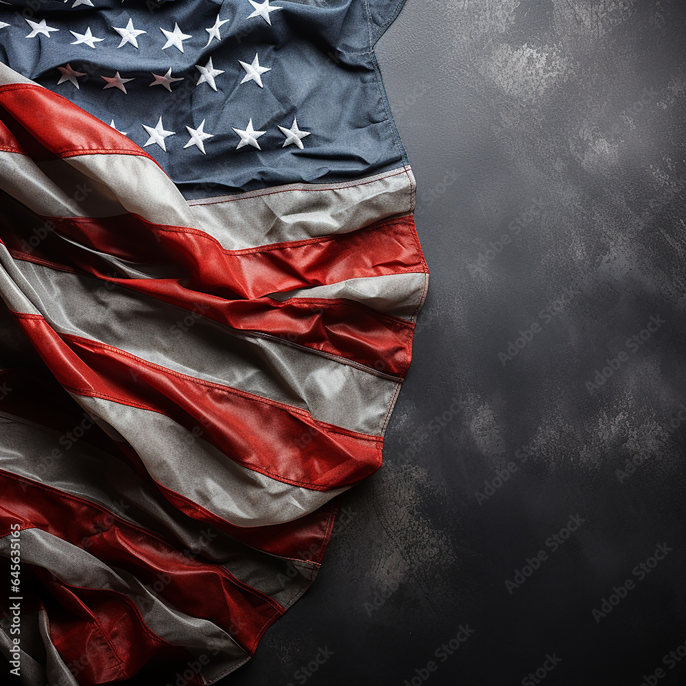 Obraz premium American flag on a gray background. US independence day. Copy space for text. Made with generative ai