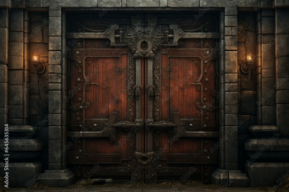 Old scary door dungeon. Generate Ai - obrazy, fototapety, plakaty 