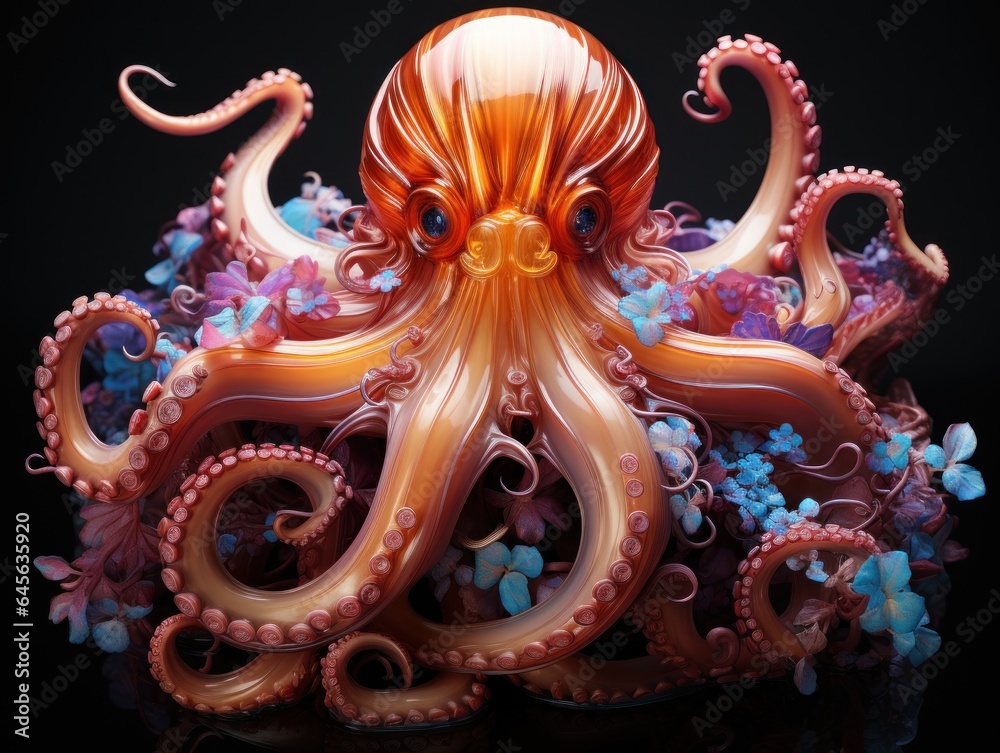 Obraz premium Enigmatic neon kraken or octopus with psychic waves. 
