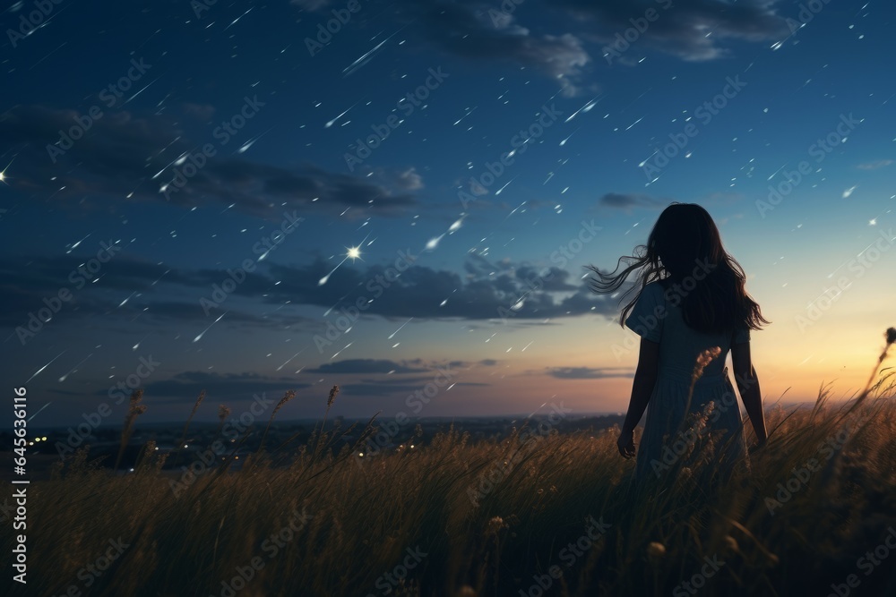 Girl field stars sky. Generate Ai Girl field stars sky. Generate Ai