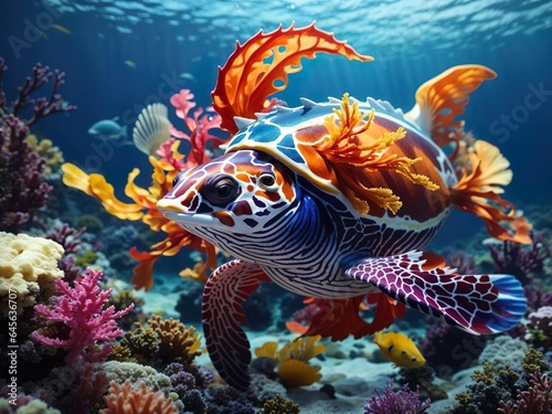 Wildlife in a colorful underwater habitat. Generative AI