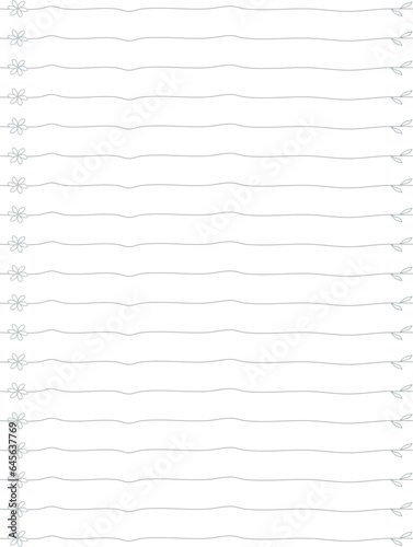 notebook lines template with flowers and leaves pattern.