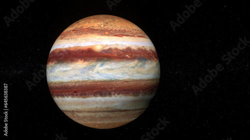 Fototapeta Naklejka Na Ścianę i Meble -  Jupiter planet with high detailed surface with stars in the background, scientific jupiter globe  wallpaper.