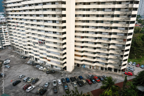 View of apartment building on cloudy day. Bayan Lepas, Pinang, Malaysia. photo