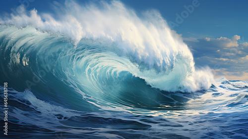 A dramatic ocean wave captured mid-crash. AI generative