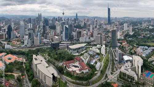 Photography Panoramic drone view of Kuala Lumpur on cloudy day. Malaysia.