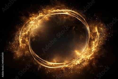 design, gold, light, bright, circle, element, glow, shape, shine, fire. wallpaper image is light circle gold color. shape like ring fire and background color is back. luxury design wallpaper.