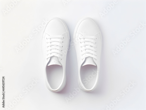 A pair of white sneakers on white backgrounds