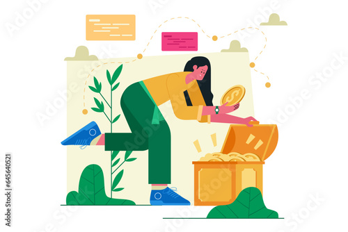 Woman Finds Treasure Vector Illustration