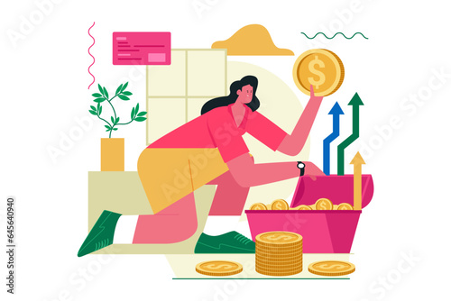 Woman Finds Treasure Vector Illustration © onama.studio