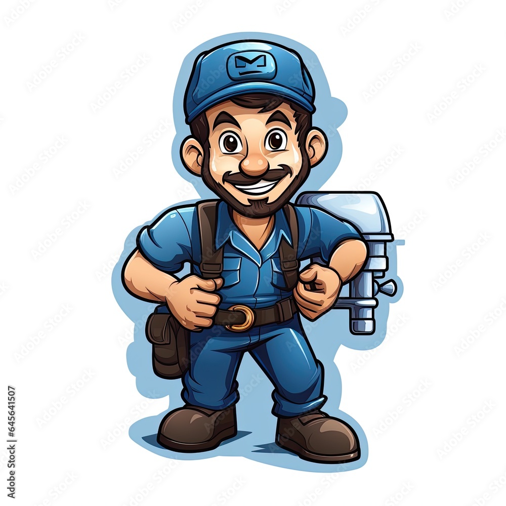 Cute Cartoon Plumber isolated on a white background