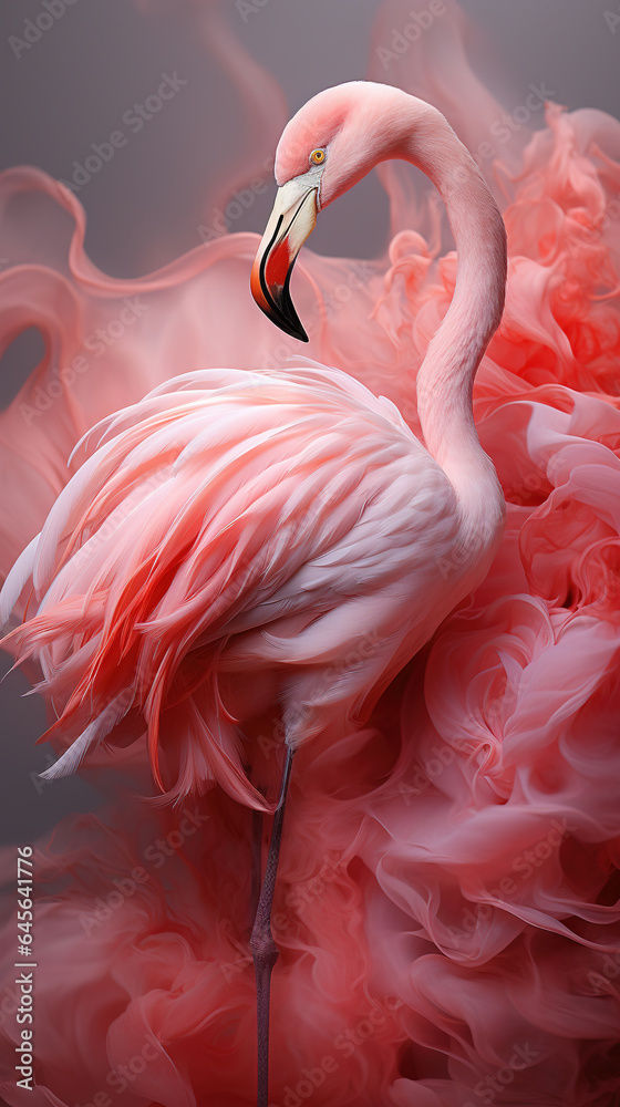 Naklejka premium Beautiful Pink Flamingo Bird Standing Alone