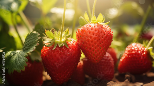 Ripe Juicy Strawberries in a Sunlit Garden