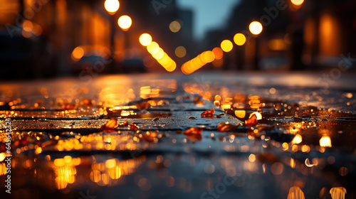 Empty Street Wet Stone Path at Night With Classic Street Lamp in Rain © Image Lounge