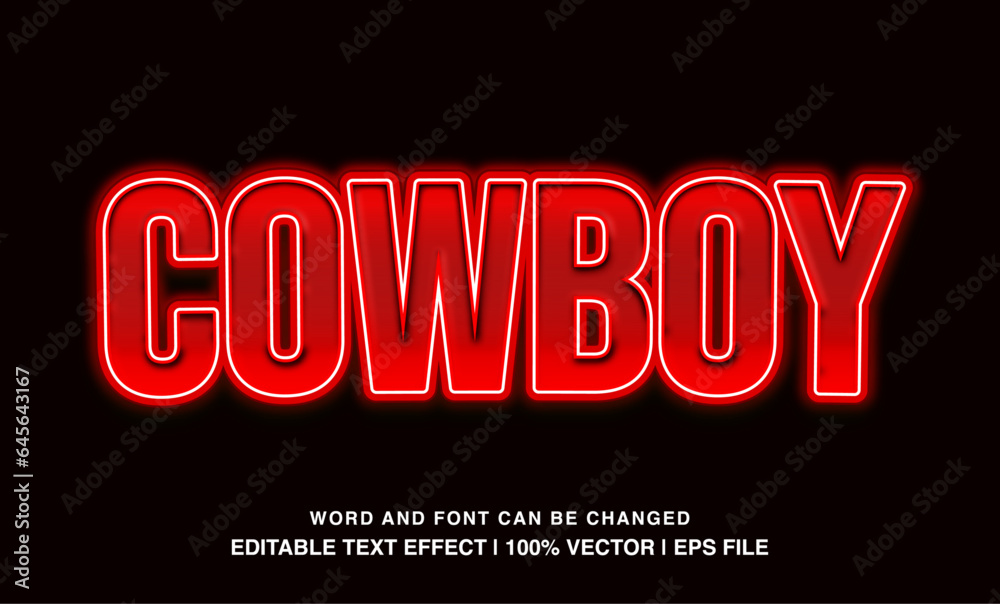 Cowboy editable text effect template, red neon light futuristic typeface, premium vector