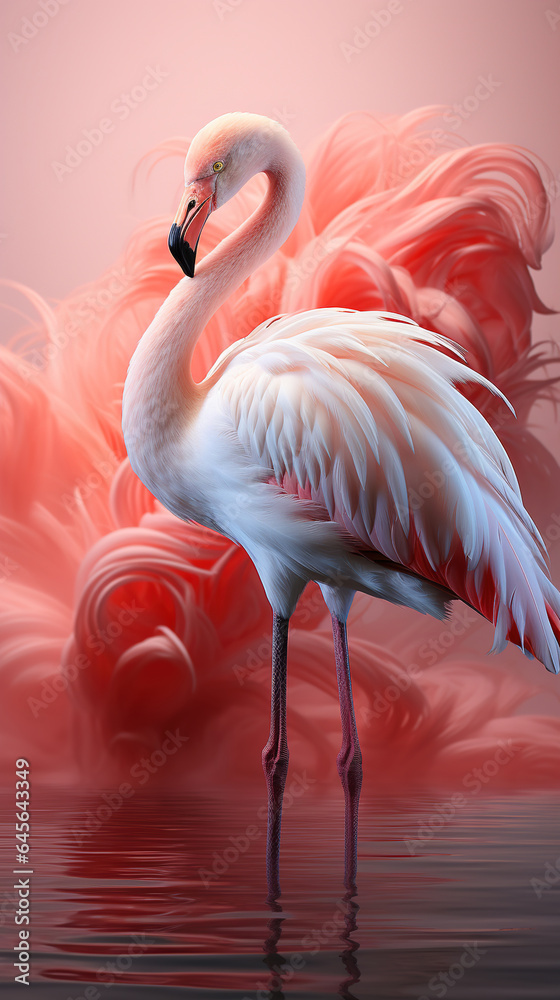 Fototapeta premium Beautiful Pink Flamingo Bird Standing Alone