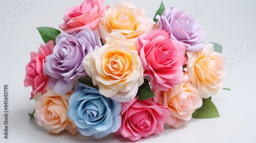 A bouquet of multi-colored roses. Classic and romantic  emphasizing the soft hues.