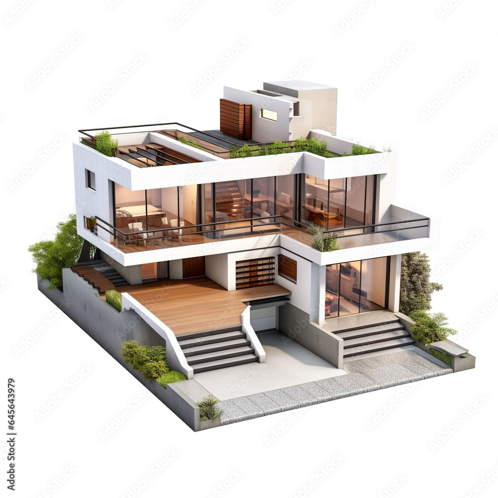3D Modern Real State Home Isolated On White Background 3D Modern Real State Home Isolated On White Background