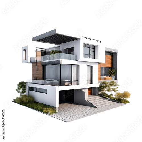 3D Modern Real State Home Isolated On White Background