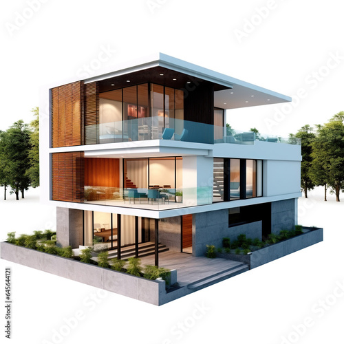 3D Modern Real State Home Isolated On White  Background © Gulnar