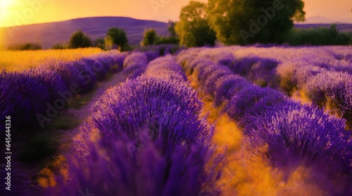 Enchanting Lavender Garden at Sunset - Serene Provence Landscape