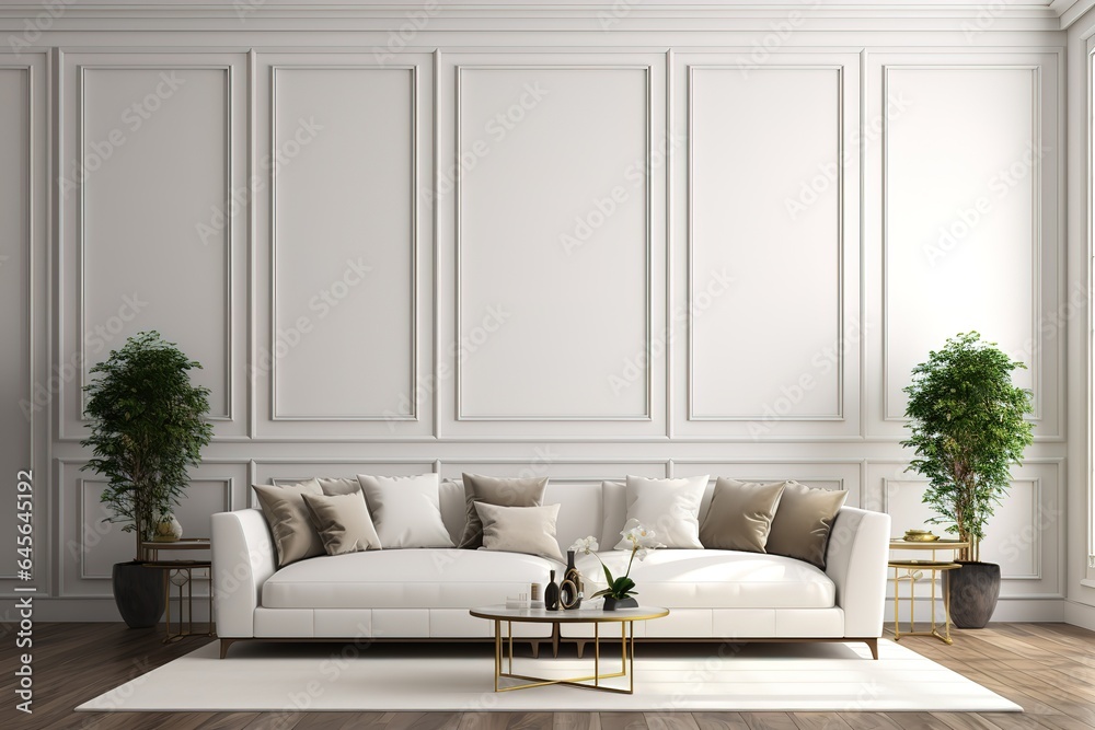 Stylish interior of modern living room with light wall,Generative AI - obrazy, fototapety, plakaty 