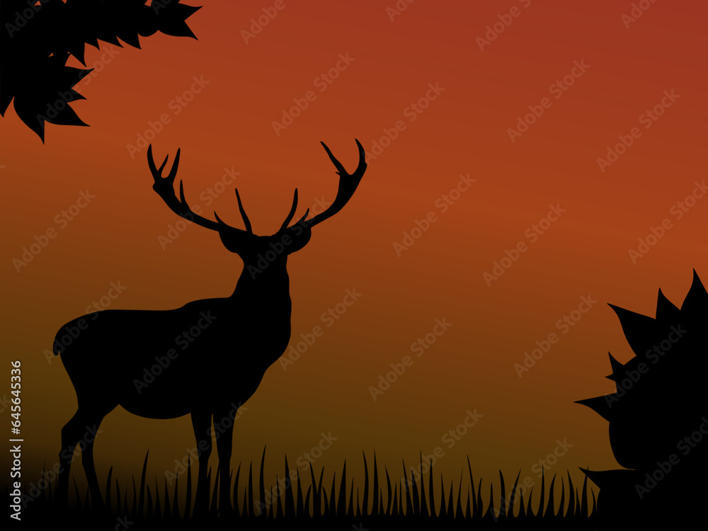 Beautiful horns deer in the wild woods when sunset. Shadow vector with copy space for graphic design. Beautiful horns deer in the wild woods when sunset. Shadow vector with copy space for graphic design.