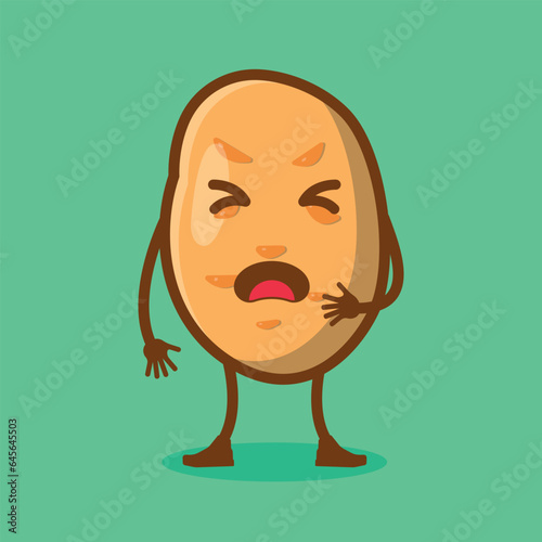 Vector Illustration Design of a Hand-Drawn, Unwell, and Sorrowful Potato Character