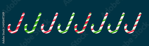 Candy cane in green red white for Christmas and new year.Christmas element for decoration.Lollipop candy stick gift for celebrate happy party holiday.Vector graphic illustration.