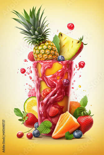 Refreshing smoothie with fresh fruit. Healthy summer drink