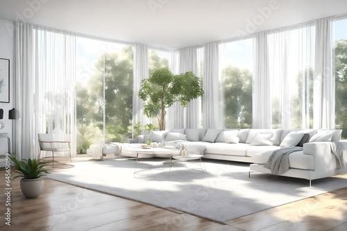 Concept of luxury modern bright interiors Living room mockup computer digitally © Mahreen