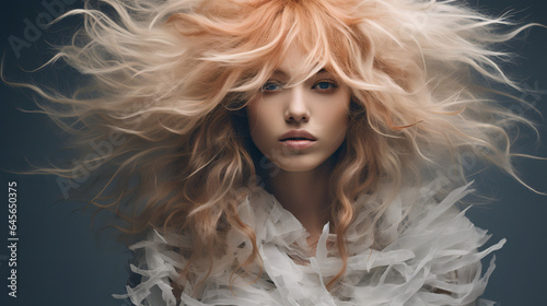 Portrait of a woman with curly hair. Multimasking. photo