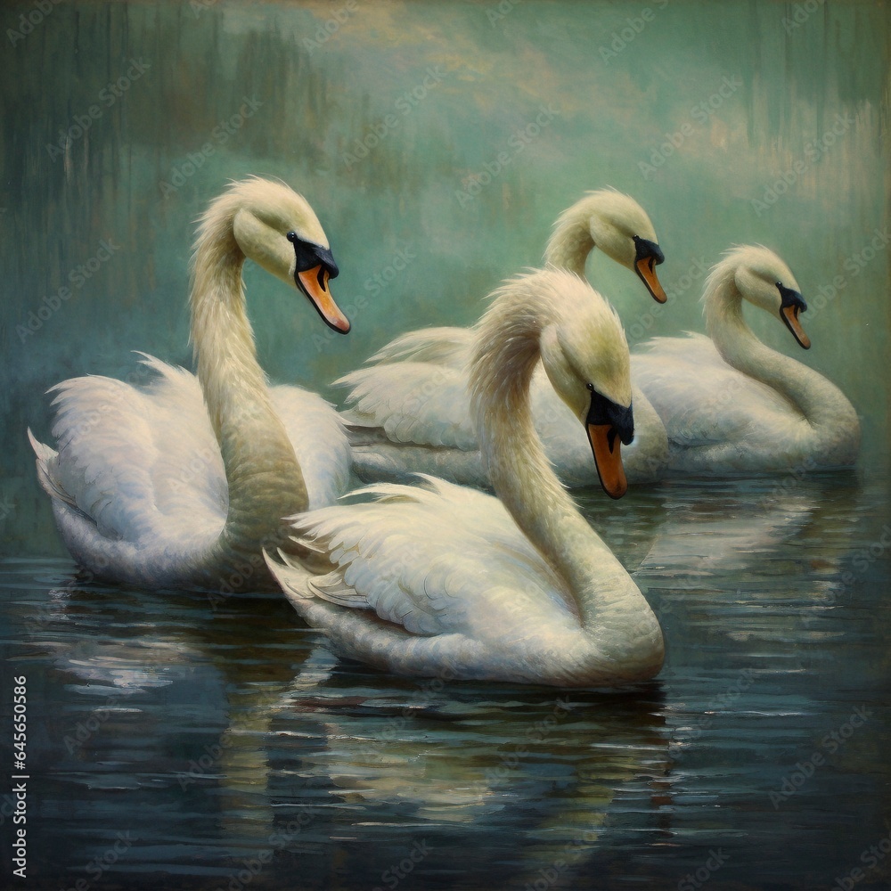 Fototapeta premium Swans oil painting ultra detailed brush strokes 