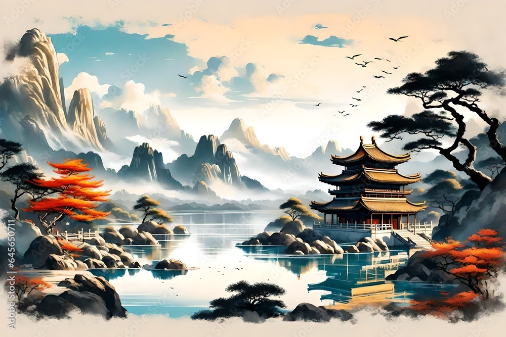  Concept  about   Painting, imagine a serene and picturesque landscape. 