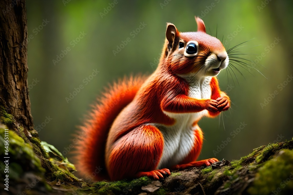 Funny image comes to mind when picturing a red squirrel standing in the forest Funny image comes to mind when picturing a red squirrel standing in the forest