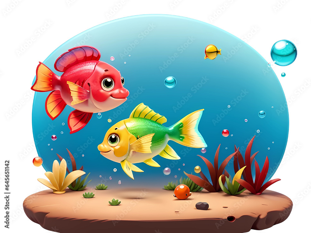 Under The Sea Magic: Cute Fish And Illustrated Bubbles Under The Sea Magic: Cute Fish And Illustrated Bubbles