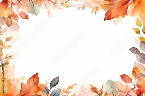 Autumn beauty. Vibrant leaves frame. Nature palette. Fall foliage in watercolor on white background. Leaves border